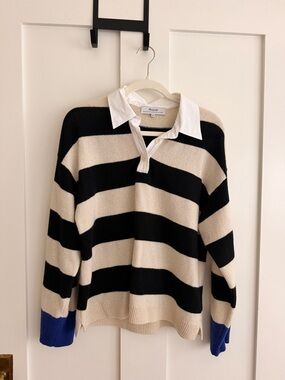 Madewell Cashmere Wool Striped Collared Sweater with Blue Cuffs